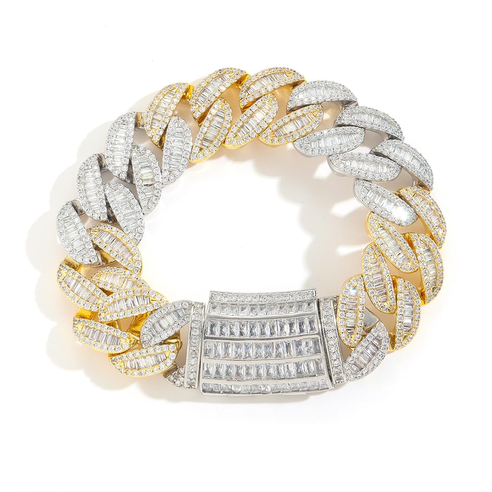 20MM Luxury VVS Moissanite T-Shaped Square Iced Out Cuban Chain Two-Tone Rose Gold Hip Hop Men's Statement Bracelet Passes the Diamond Tester