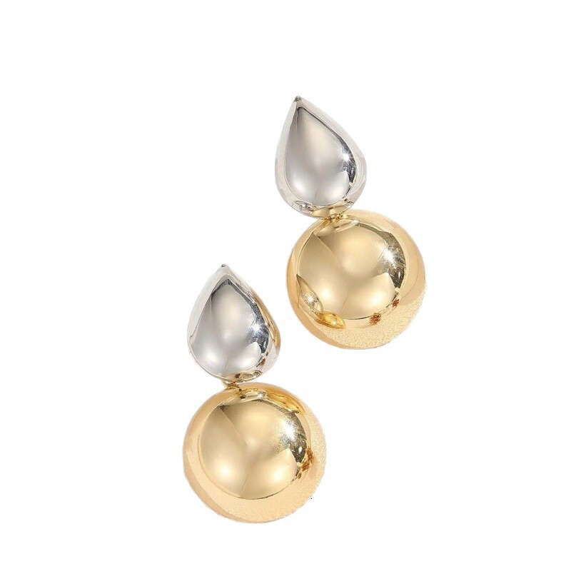 Free shipping designer jewelry Statement Earrings Geometric Round Earrings Simple Two-Tone High-End Glossy Water Drop Earrings for Women