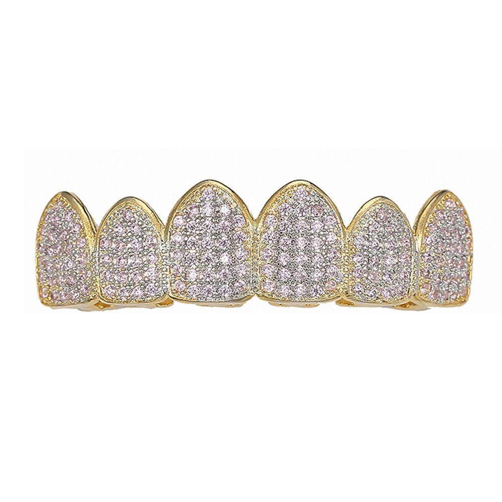 Halloween Hip Hop Grillz Iced Out Moissanite Pink Diamond Bling Premium Fashion Teeth Accessories Rapper Costume Accessories Pass the diamond tester