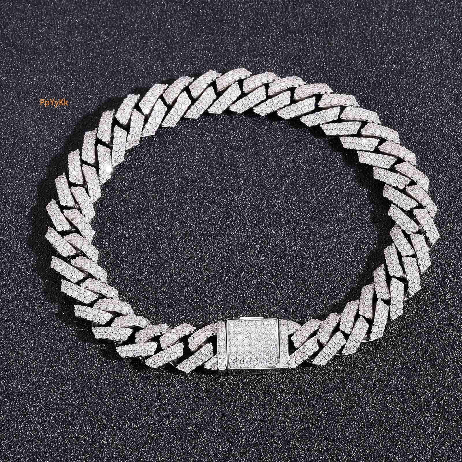 Iced Out 10mm Rhombus Cuban Link Chain Moissanite Bling Men's Bracelet Streetwear Hip Hop Luxury Brand Statement Piece Pass the diamond tester