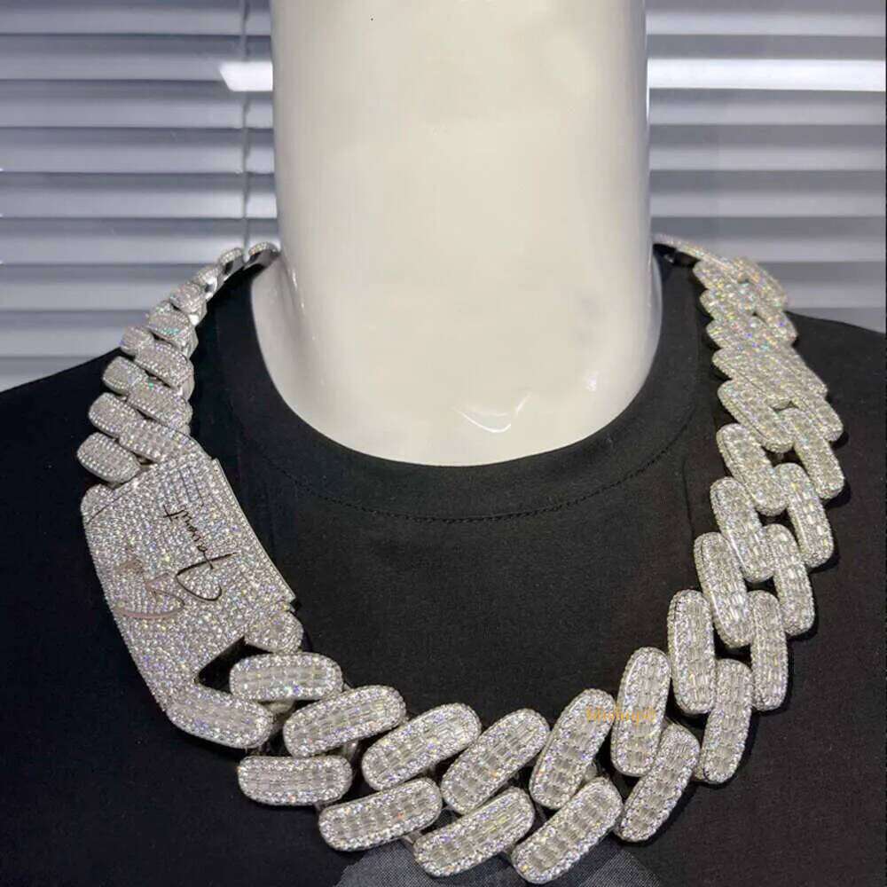 Lifeng Jewelry 30mm Width Vvs Moissanite Link Baguette Dia Sterling Sier Cuban White Gold Necklace Custom Chain