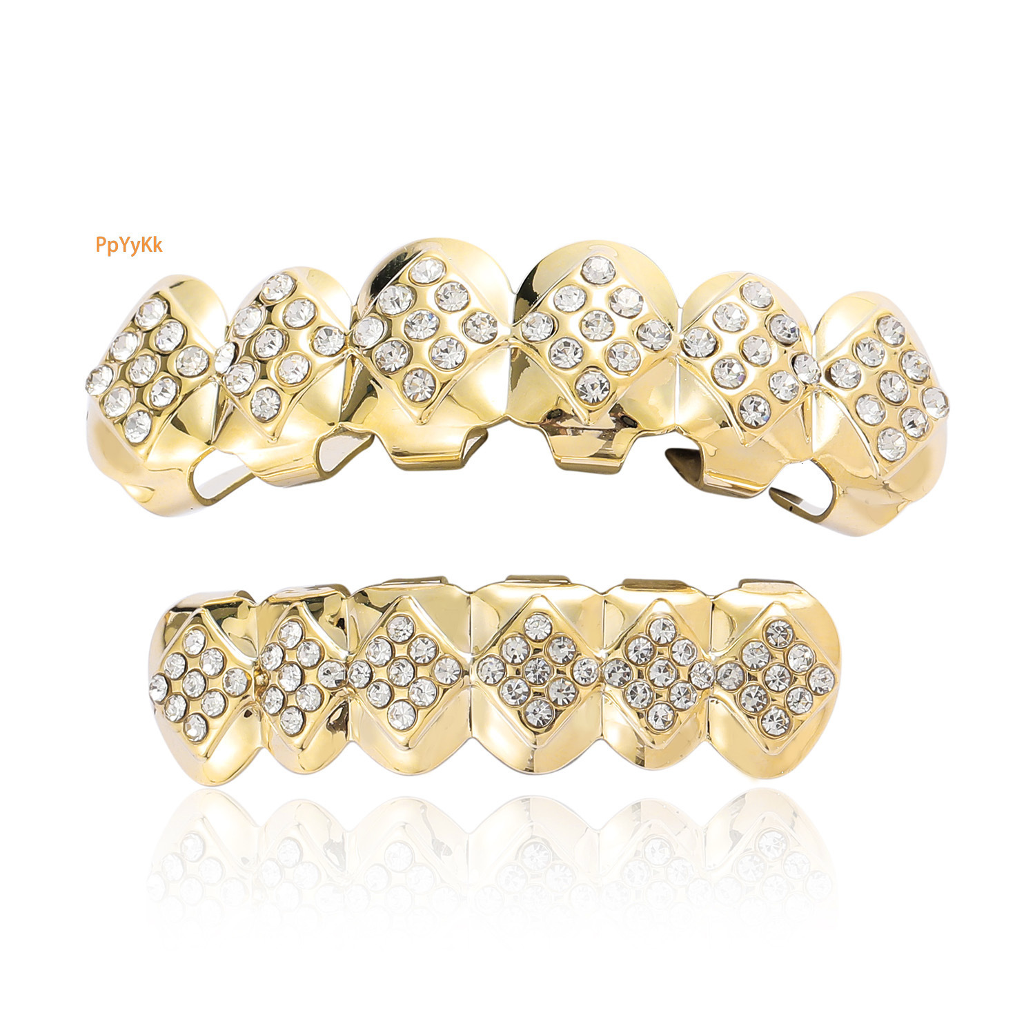18k gold plated rhombus iced out 6-tooth vampire hip hop grillz premium fashion halloween accessories Pass the diamond tester