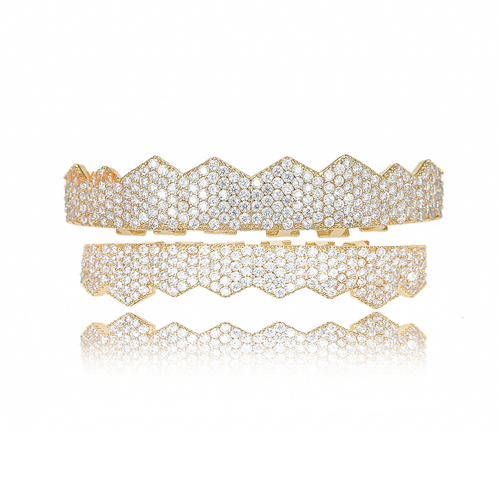 New 18K Gold Plated Iced Out 8 Tooth Diamond Grillz Hip Hop Luxury High Quality Rapper Costume Accessories