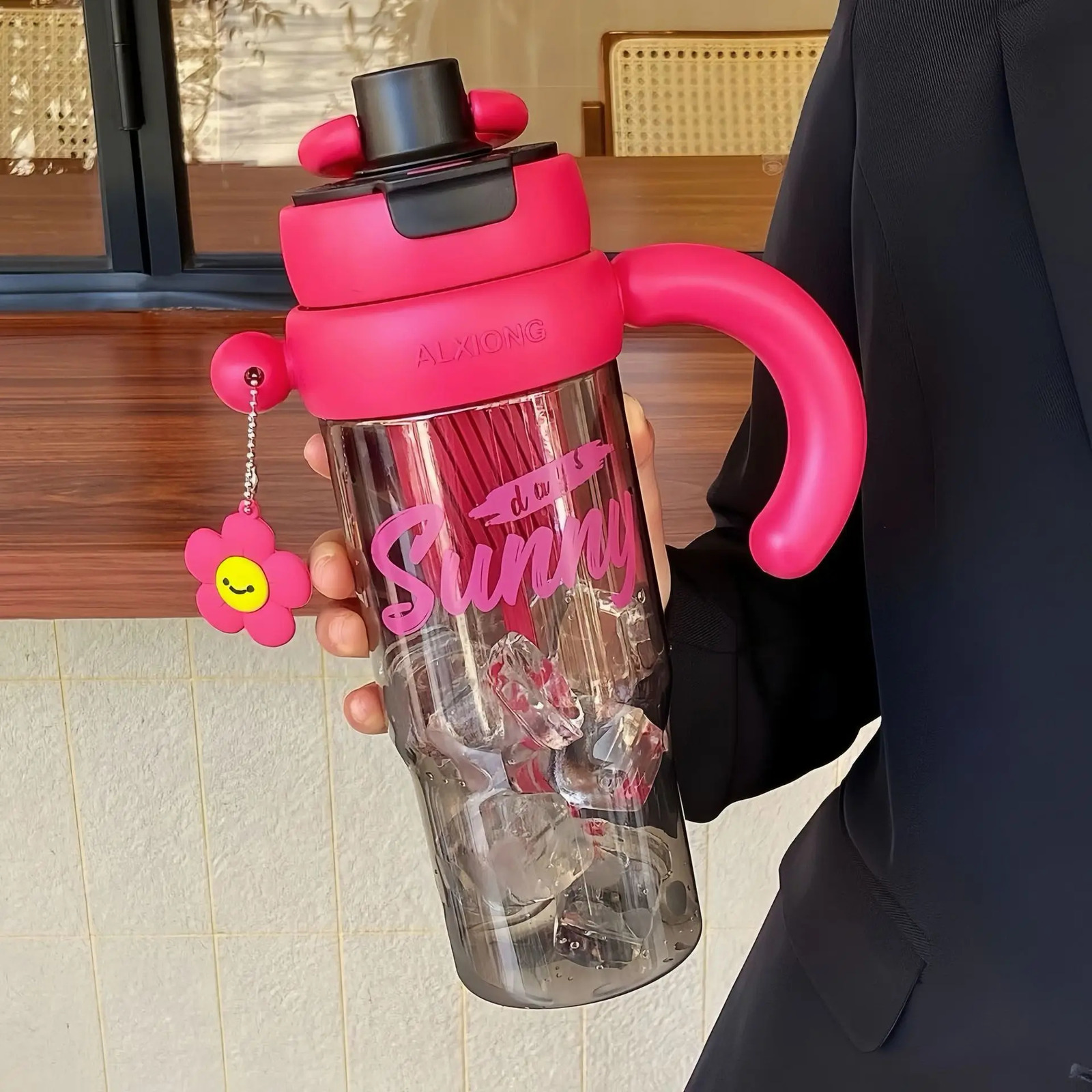 High Value Summer Bingba Cup with Handle Large Capacity Girls Water Cup Portable Car Double Drink Plastic Straw Cup Water Bottle 250624