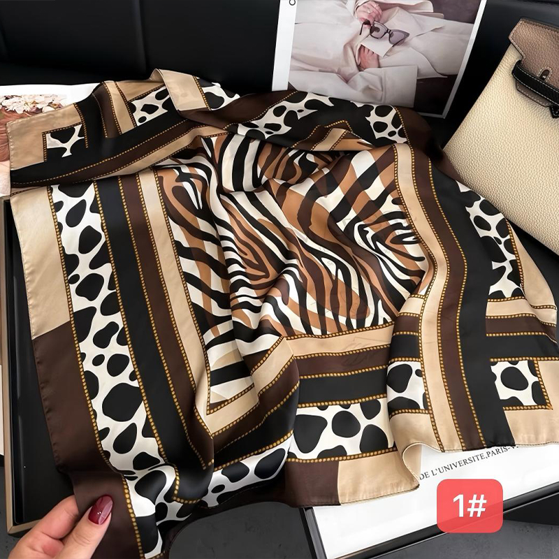 Women's Stylish Satin Leopard Patterned Scarf - Fashionable Square Silken Accessory, 70 by 70 Centimeters