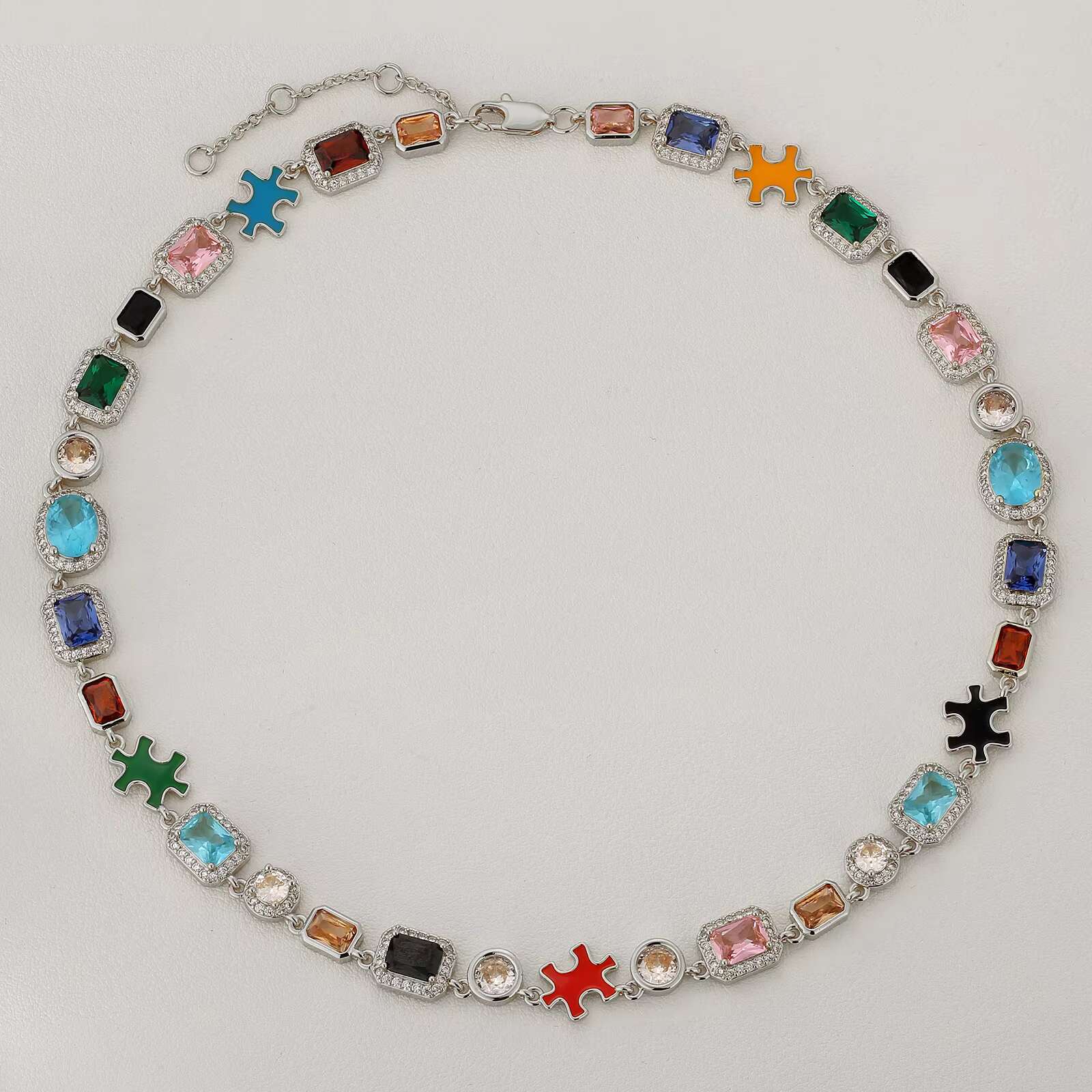 Wholesale Multi Gemstone Jewellery Star Rainbow Zircon Chain 18K Gold Plated Men 10MM Colorful CZ Gem Stone Necklace for Women
