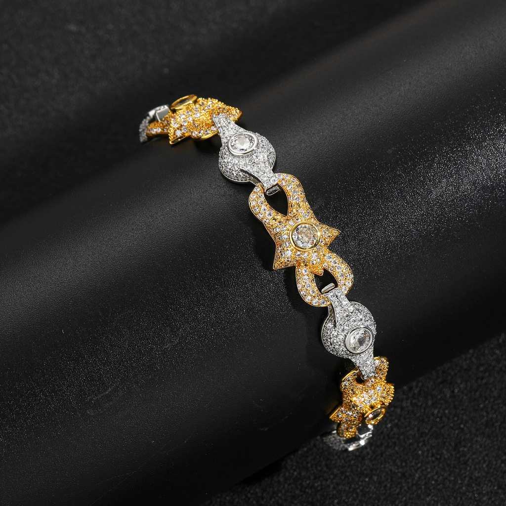 10MM New Arrival Eye Cuban Chain - Bicolor Moissanite Iced Out Creative Unisex Hip Hop Statement Bracelet Passes the Diamond Tester