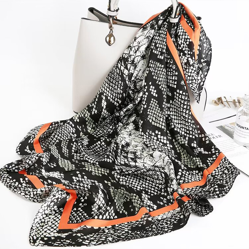 Women's Stylish Satin Leopard Patterned Scarf - Fashionable Square Silken Accessory, 70 by 70 Centimeters