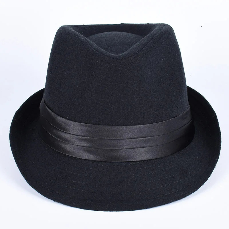 Classic Fedora Mens Hats 2025 Casual Short Sleeve Trilby Top Hat French England Elegant Ribbon Jazz Cap Fedoras Black Felt Hat 250624