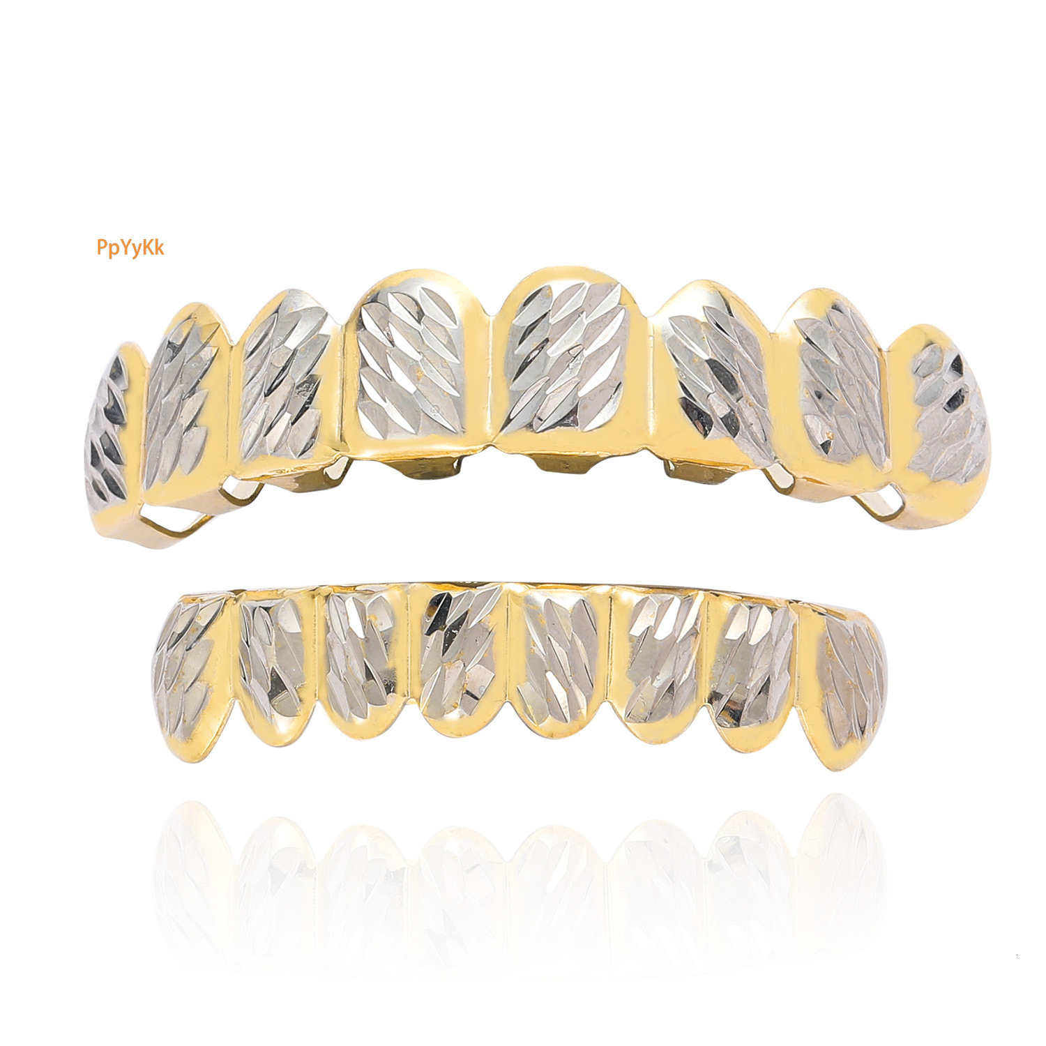 18K Gold Iced Out 8 Tooth Two Tone Floral Engraved Hip Hop Grillz High Quality Unique Accessory Rapper Costume Accessories