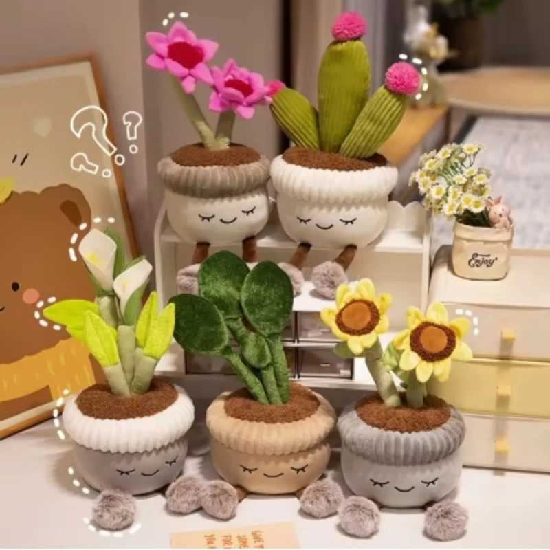 Kawaii Cartoon Sunflower Plush Doll Potted Plant Tulip Succulent Hyacinth Cactus Plush Toy Home Decor Gift For Boys And Girls X2506281