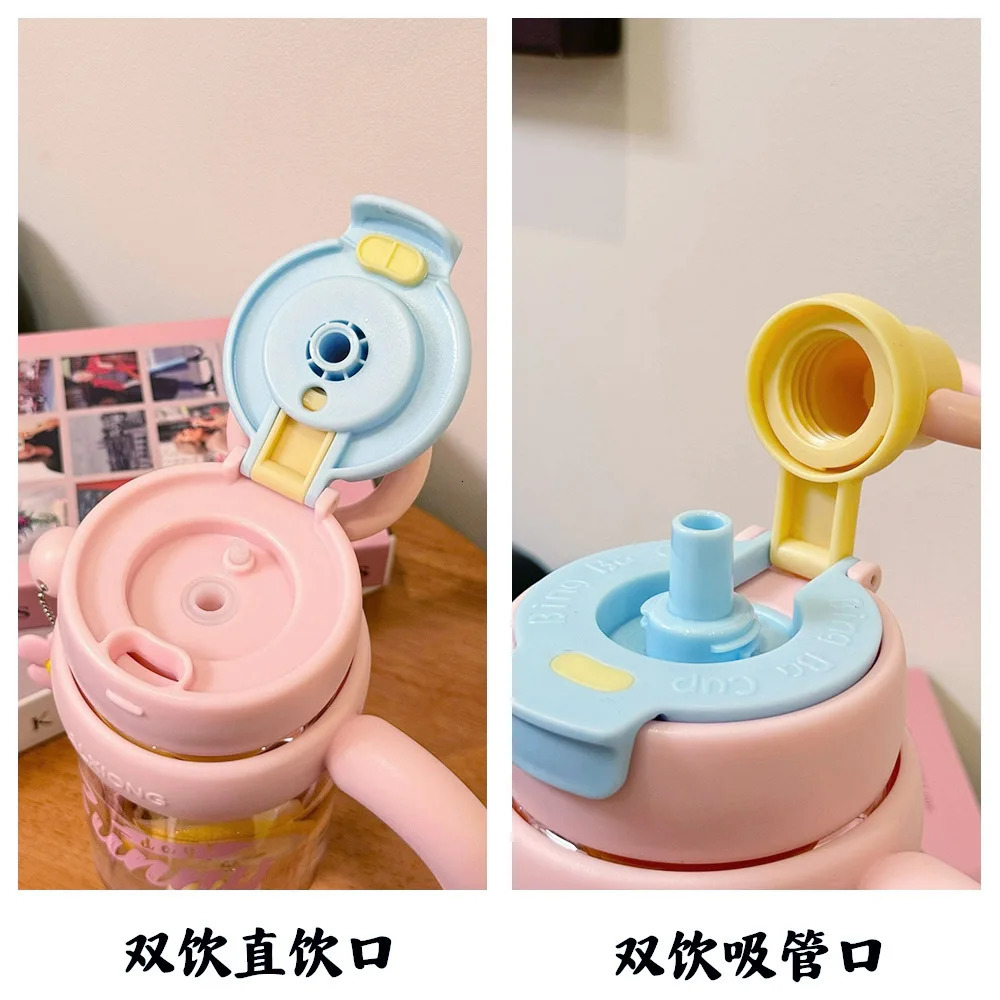 High Value Summer Bingba Cup with Handle Large Capacity Girls Water Cup Portable Car Double Drink Plastic Straw Cup Water Bottle 250624