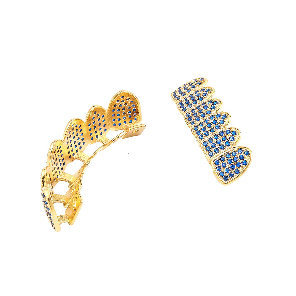 Halloween Hip Hop 18k Gold Plated Blue Moissanite Iced Out Grillz Bling Personalized Teeth Accessories Rapper Costume Accessories Pass the diamond tes