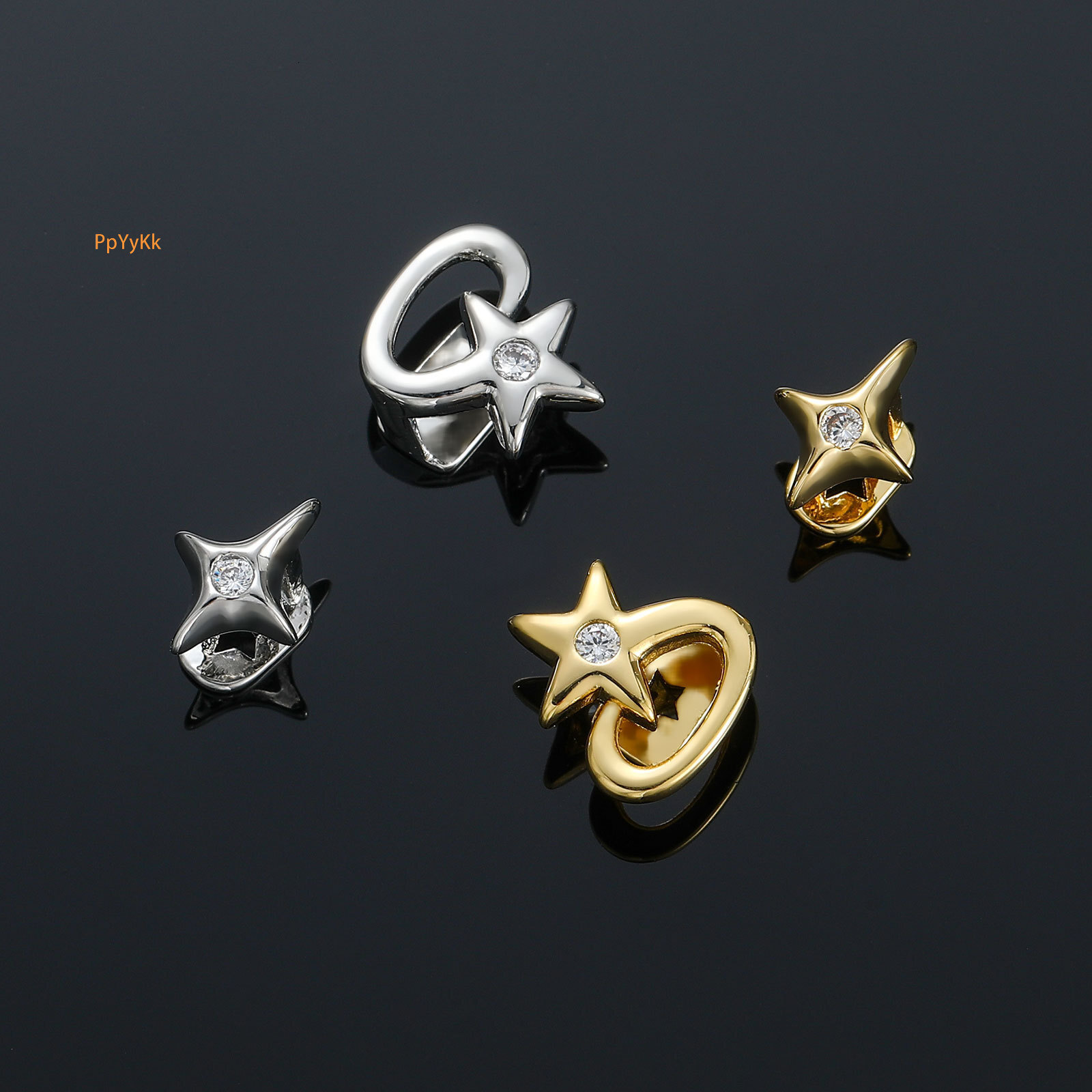 New Arrival 18K Gold Iced Out Star Pentagram Zircon Diamond Grillz Bling Hip Hop Creative Luxury Tooth Accessory
