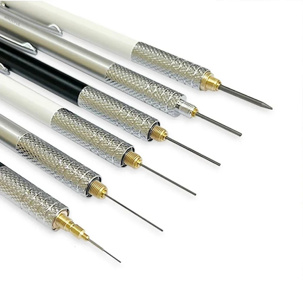 Full Black Metal Mechanical Pencils Set HB Leads 0.3 0.5 0.7 0.9 1.3 2.0mm Retractable Sketch Pencil with Eraser School Supplies 250624