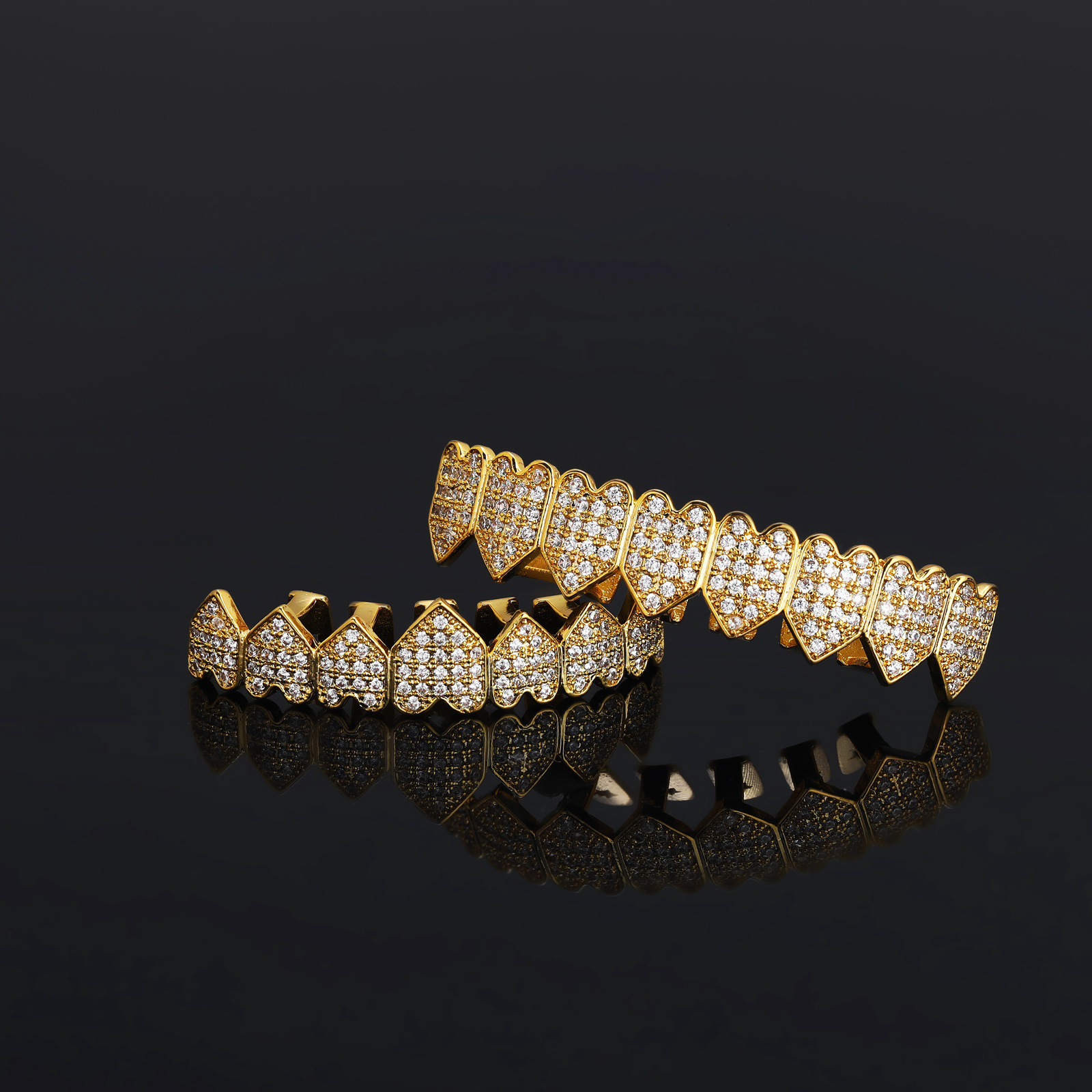 luxury hip hop heart iced out vvs moissanite punk quirky heart gold teeth grillz Rapper Costume Accessories Pass the diamond tester