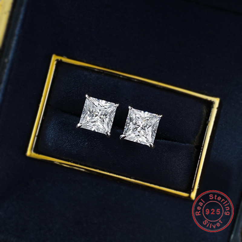 2025 Rulalei Ins Top Sell Stud Earrings Simple Fashion Jewelry Genuine 100% 925 Sterling Silver Princess Cut White Lab Moissanite Diamond Women Elegan