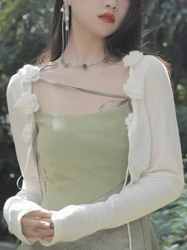 K1161 Ice silk fairy sunscreen cardigan thin women's summer shawl age reduction with suspender skirt outer cover French small waistcoat