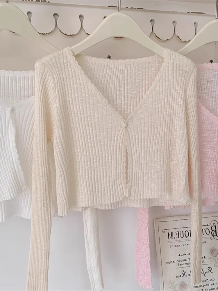 K1163 Korean style ice silk short sunscreen knitted cardigan women's summer thin outer wear suspender shawl cover air conditioning shirt top