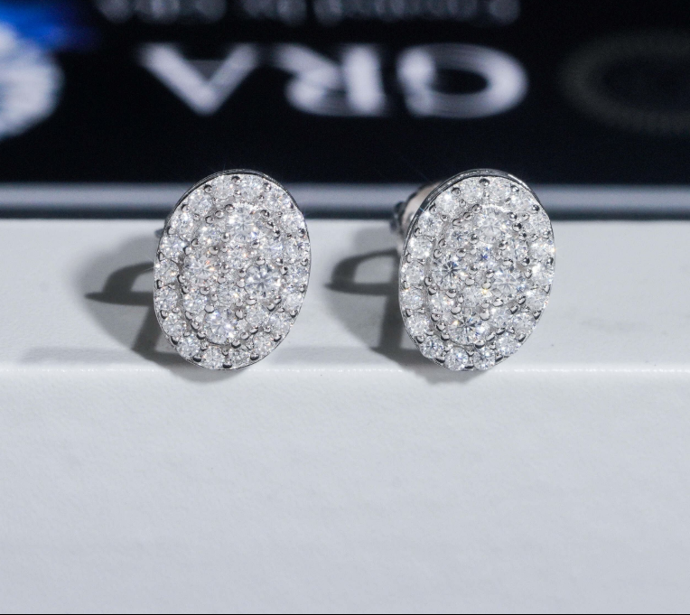 Fine Jewelry Iced Out Oval Shape Hip Hop Pass Diamond Tester 925 Sterling Silver Moissanite Stud Earrings