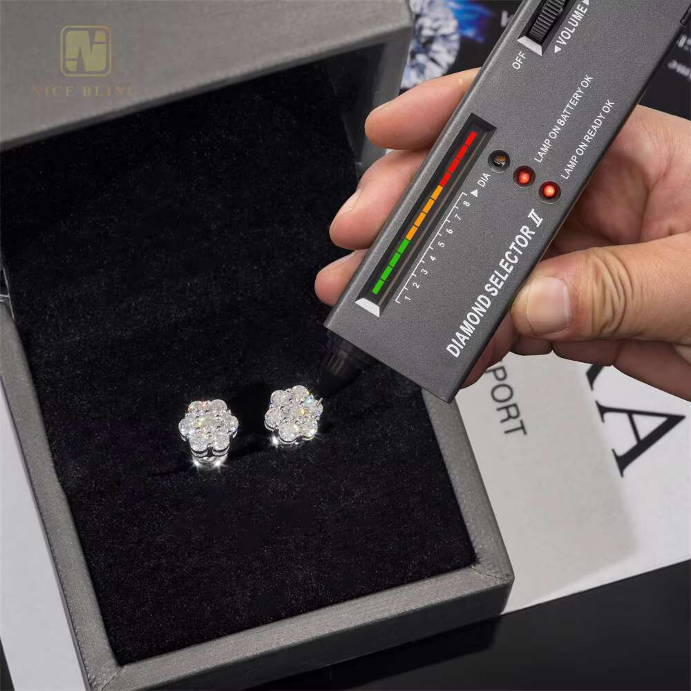 Pass Diamond Tester Flower Design Ice Out VVS Moissanite Stud Earring 925 Sterling Silver Diamond Ear Studs for Men Women