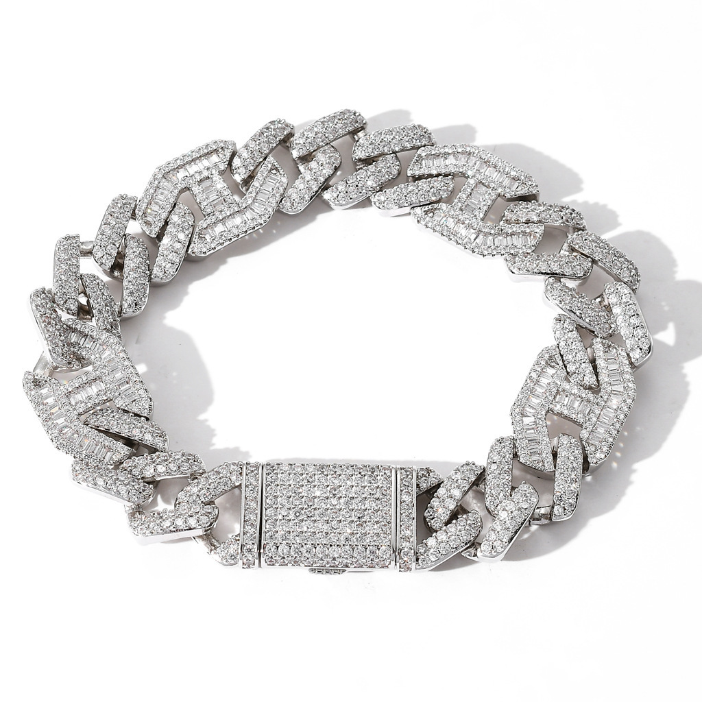 15MM Luxury VVS Moissanite Iced Out Hip Hop 3:1 Bar Cuban Chain Men's Bracelet with Flip-Top Clasp Pass the diamond tester