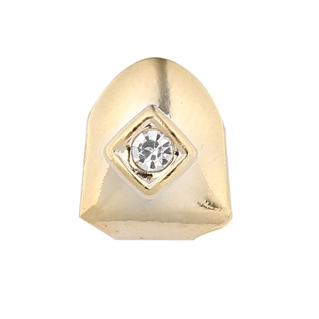 New Arrival Premium 18k Gold Plated Single Tooth Iced Out Bling Gold Hip Hop Halloween Grillz Rapper Costume Accessories