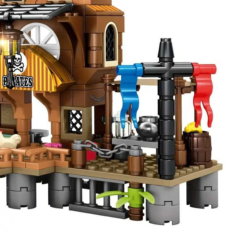 Creative Medieval Pirate Island Fortress Castle Building Blocks Adventure Ship Log Cabin Model Boat Assemble Bricks Toy Kid Gift Y250627