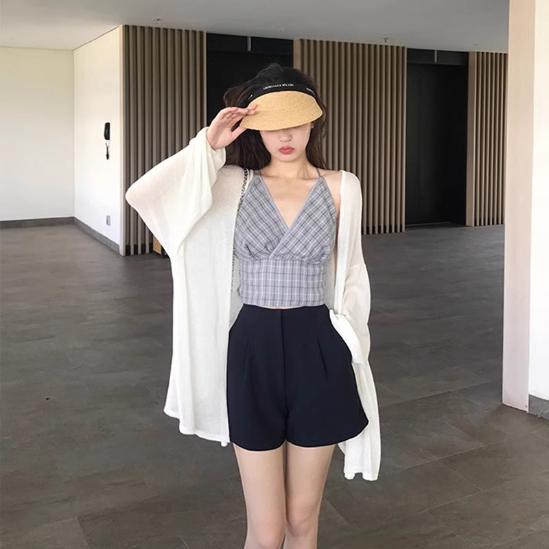 K1159 Loose ice silk sunscreen thin cardigan for women in summer with skirt shawl knitted top white mid-length air-conditioning jacket