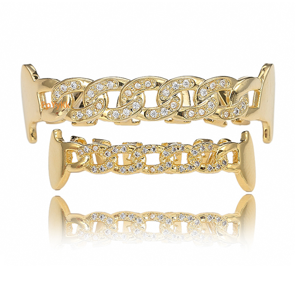 New Arrival Hip Hop Gold Teeth Set Custom Trendy Bling Accessories Hollow Out Iced Out Moissanite Rapper Costume Accessories Pass the diamond tester