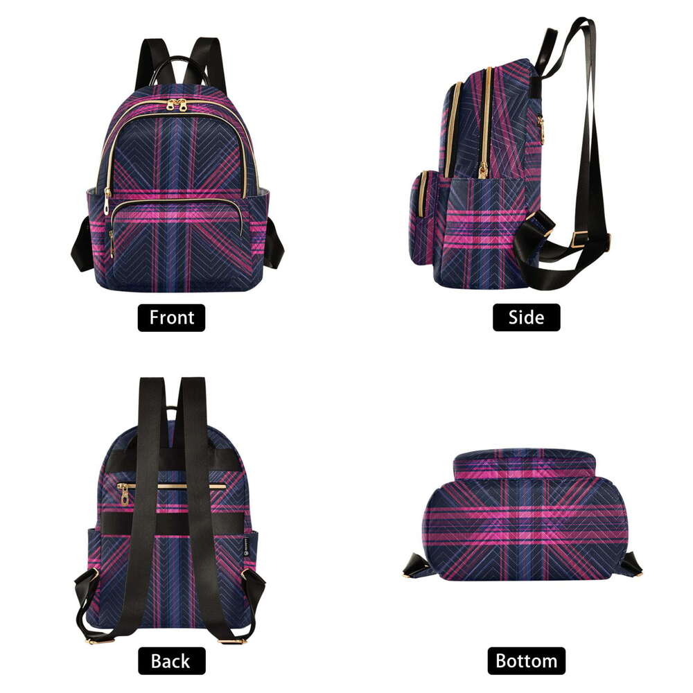 Blue and Red Diagonal Plaid Quilted Backpack Fashion Daypack Commuter Bag for Women 8.5 L