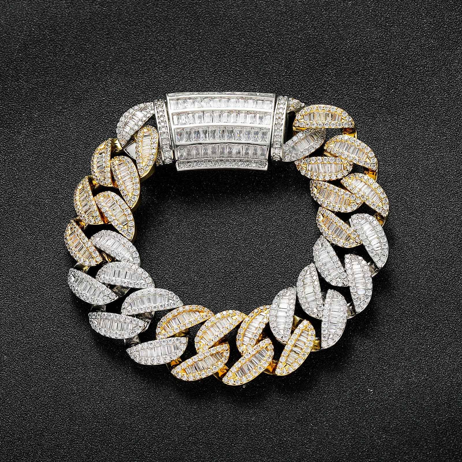 20MM Luxury VVS Moissanite T-Shaped Square Iced Out Cuban Chain Two-Tone Rose Gold Hip Hop Men's Statement Bracelet Passes the Diamond Tester