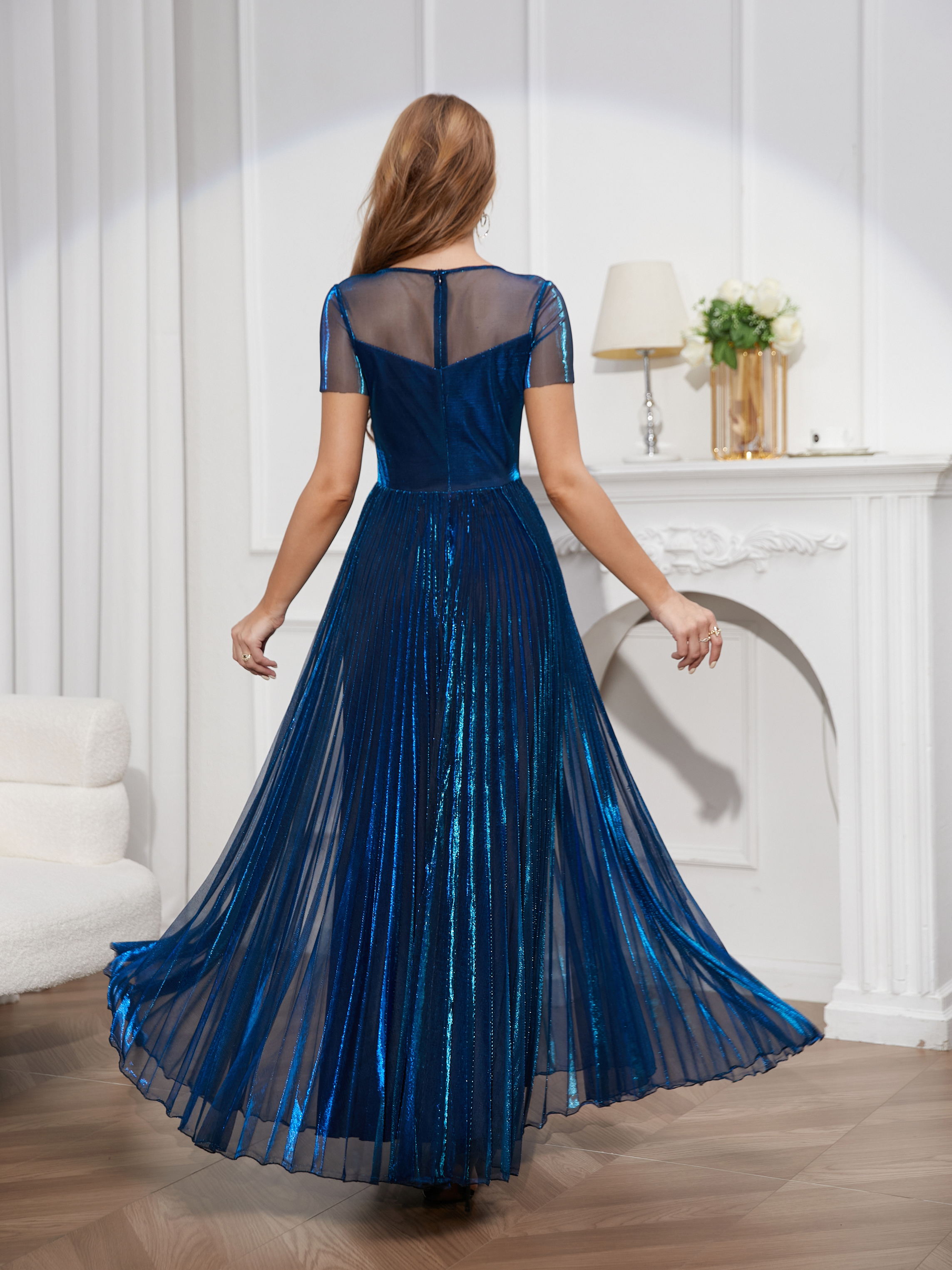 Fashion pleated prom dress, bridesmaid dress, slim prom dress, elegant tulle sexy perspective dress