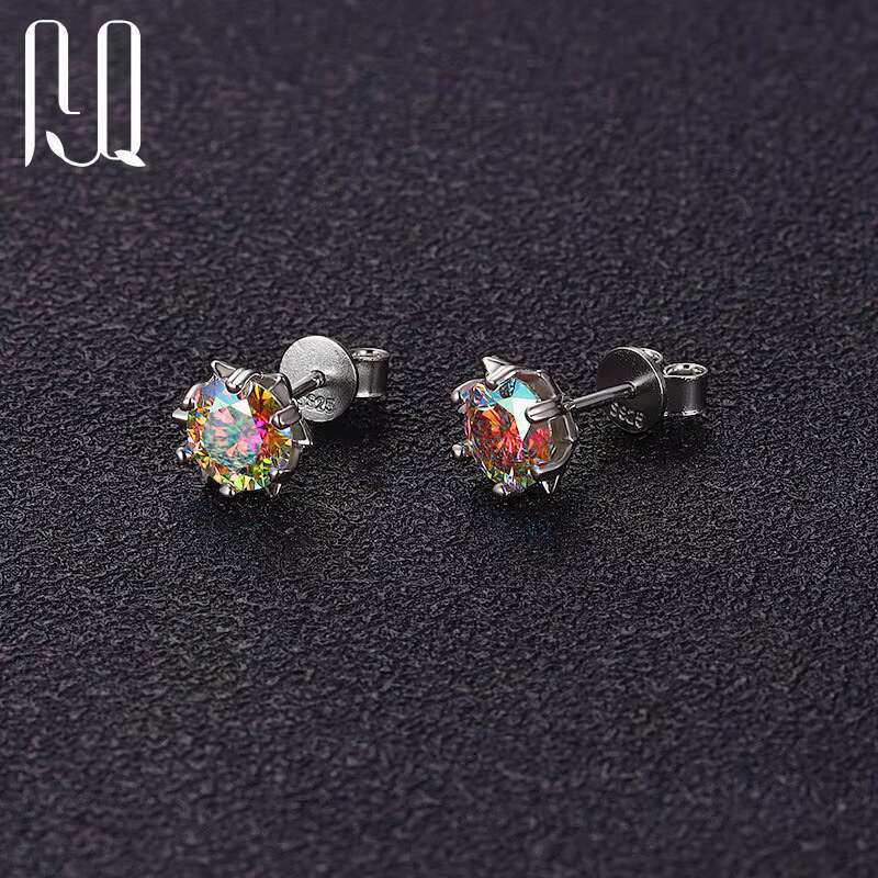 Wholesale Jewelry Red Yellow Black Green Champagne Aquamarine Blue Purple Rainbow Tanzanite Blue Pink Color Moissanite Earrings