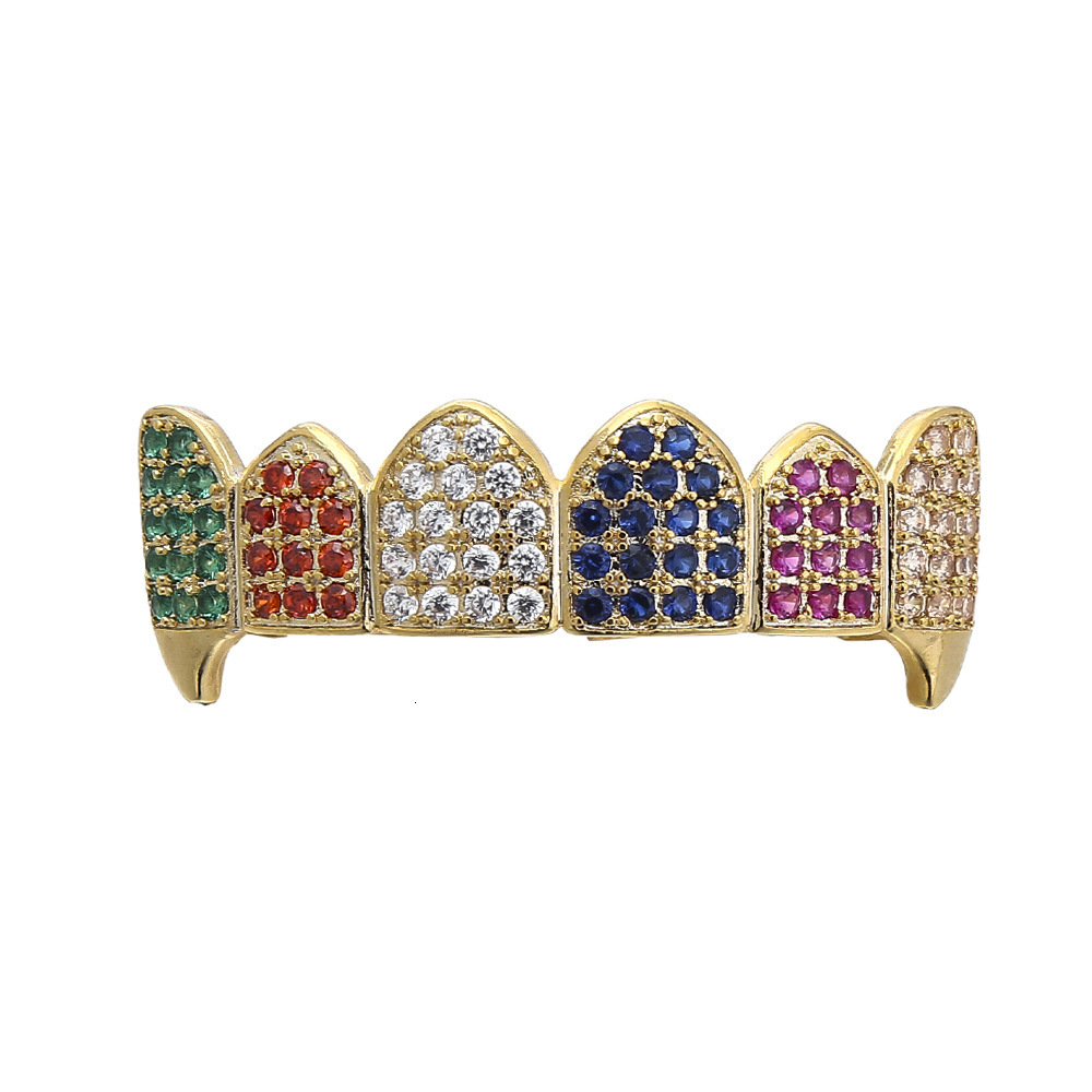 Hip Hop Gold Grillz Vampire Fangs 6 Color Iced Out Moissanite Bling Premium Teeth Accessories Rapper Costume Accessories Pass the diamond tester