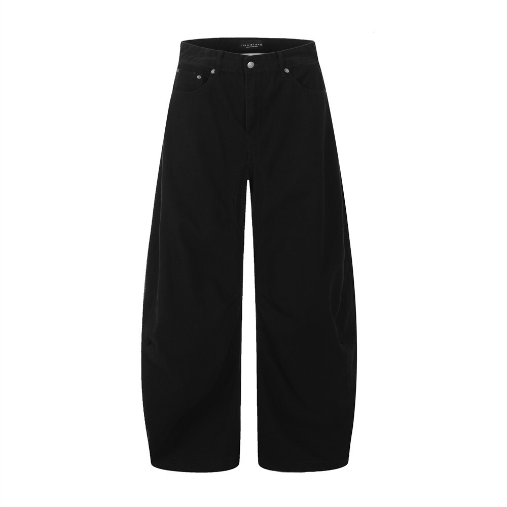 Designer Men's Jeans, Wide-leg Jeans, Curved Knife Pants, Retro Fashion, Men's Pleated Design Sense, Solid Color, Versatile Work Pants, Loos