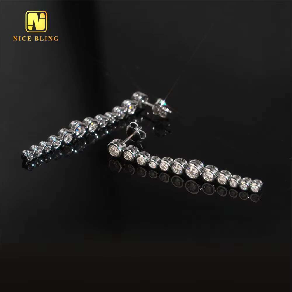 Bezel Setting Incremental Design Hip Hop Iced Out Jeweley Moissanite Stud Earring 925 Silver VVS Diamond Ear Studs for Men Women
