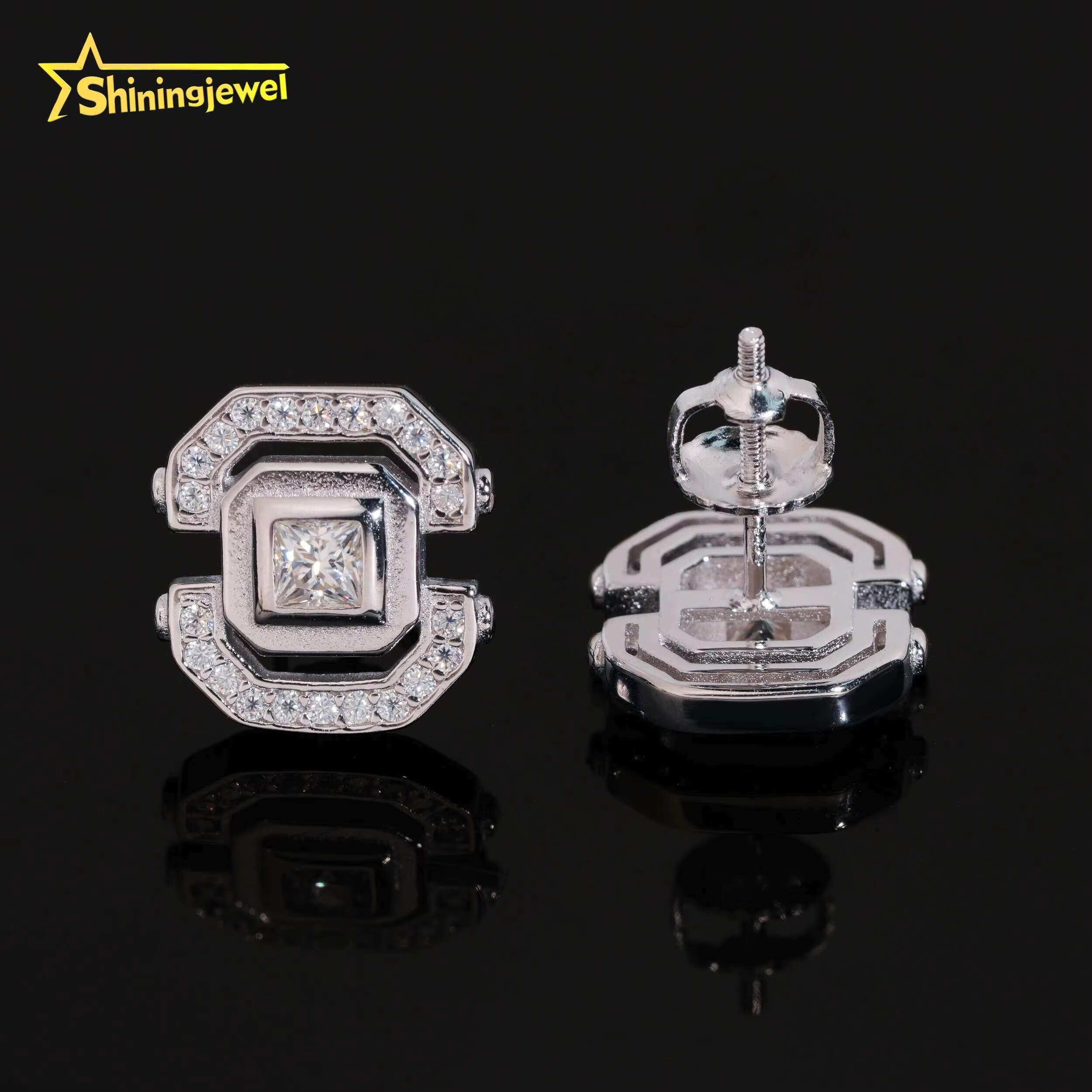 Wholesale Factory Price 925 Silver Fashion Jewelry Moissanite Diamond Hip Hop Stud Earrings