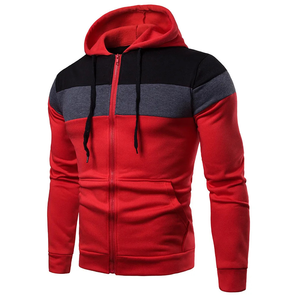 2024 mens hooded zipper splicing color sports top fleece insulation casual wear comfortable hoodie 250624