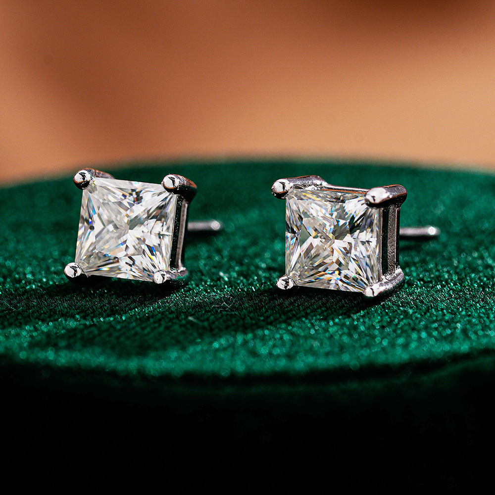 2025 Rulalei Ins Top Sell Stud Earrings Simple Fashion Jewelry Genuine 100% 925 Sterling Silver Princess Cut White Lab Moissanite Diamond Women Elegan