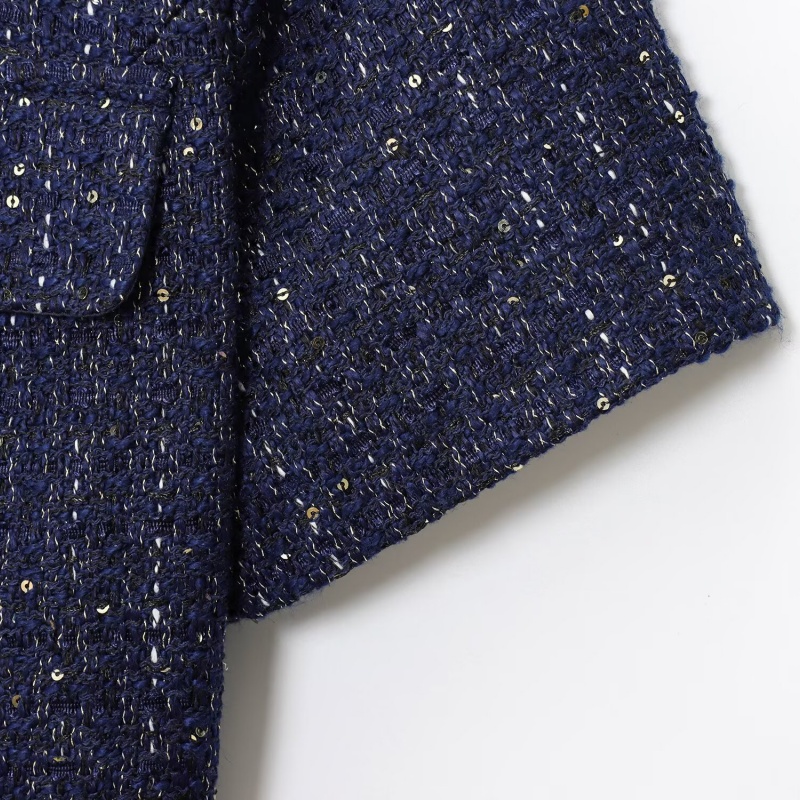 2025 Spring/Summer New Product Casual Women's Small Fragrant Coat Round Neck Buckle Pocket Decoration