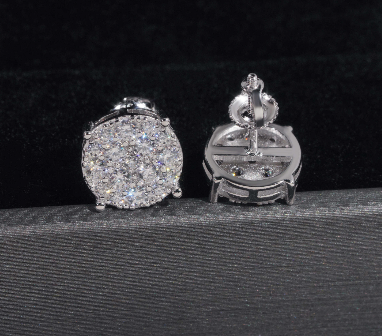Men Style Hip Hop Fashion Stud Earring 925 Sterling Silver Jewelry VVS Moissanite Fully Iced Out Stud Earring