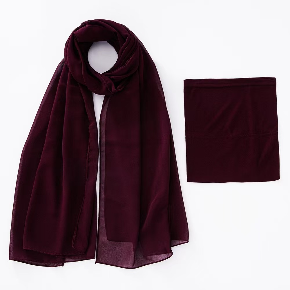 T1089 new modal solid color breathable elastic bucket hat plus pearl chiffon same color scarf headscarf