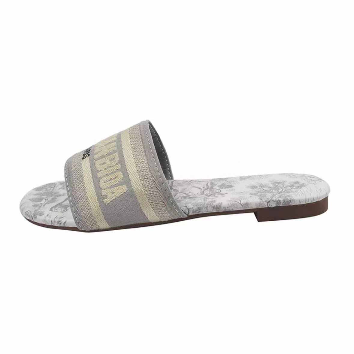 hot designer slippers flat slides for womens sandals girl blue pink fashion embroidery slipper outdoor shoes size 35-42