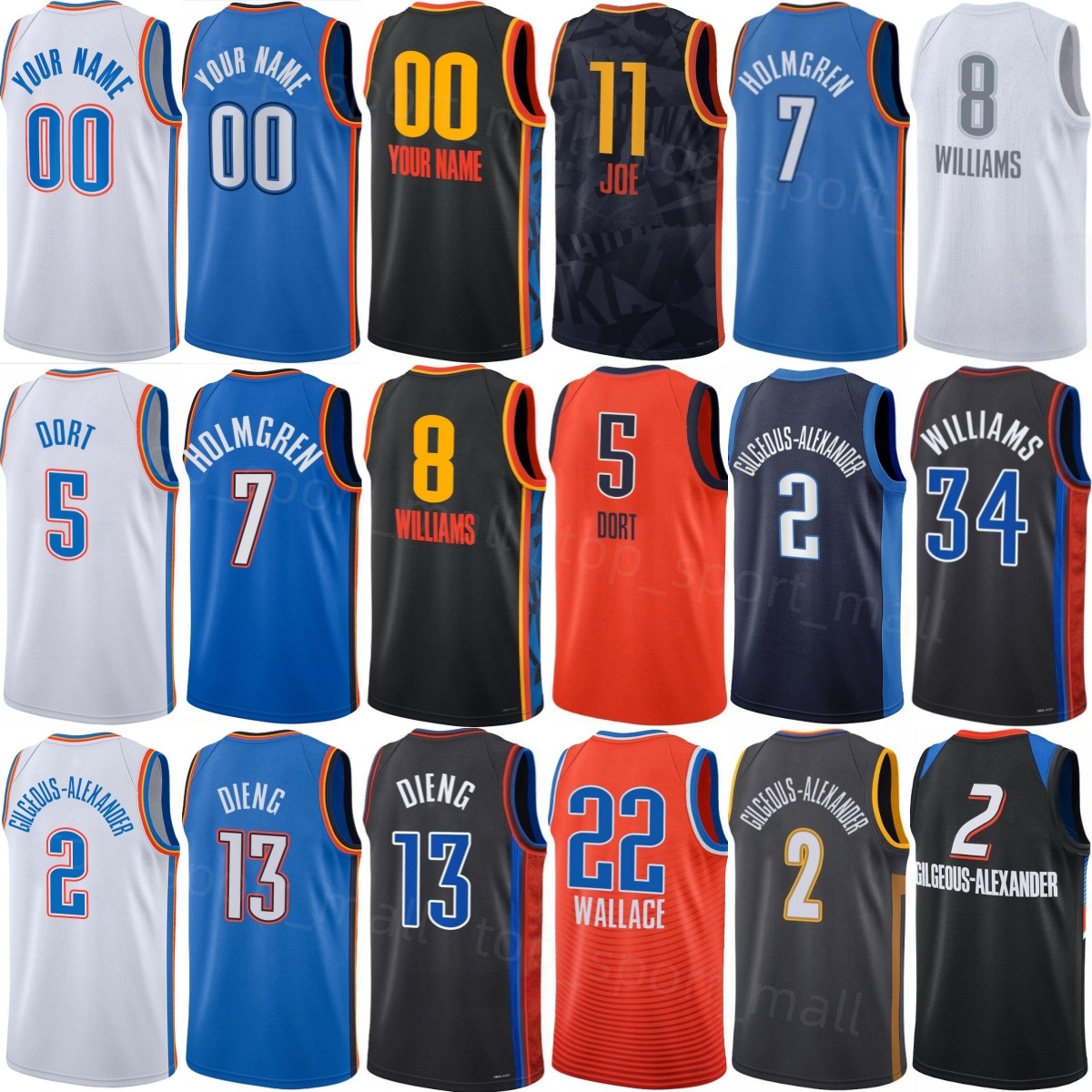 Print 2025 Draft Basketball Thomas Sorber Jersey 12 Shai Gilgeous-Alexander 2 Jalen Williams 8 Chet Holmgren 7 Isaiah Hartenstein 55 Alex Caruso 9 Mans Youth Woman