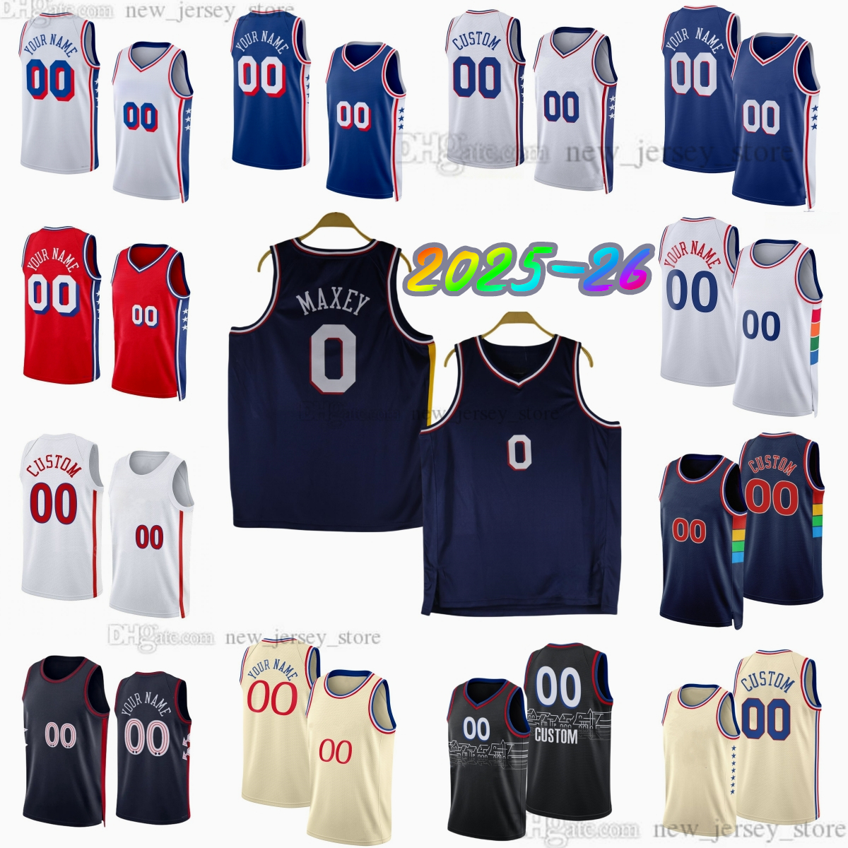 Custom 2025-26 New Printed 0 Maxey Basketball Jersey 21 Embiid 77 Edgecombe 8 George 20 McCain 9 Oubre Jr. 5 Grimes 16 Walker 28 Yabusele 19 Butler Council Jerseys Shorts