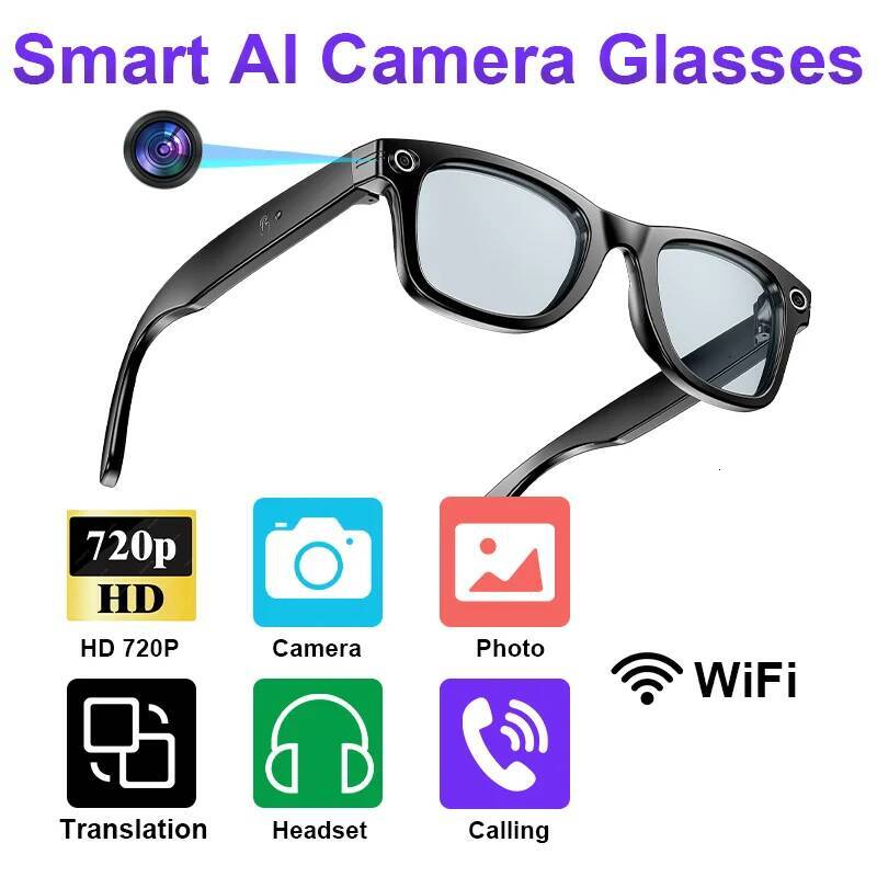 AI Smart With Sunglasses Mini Camera Video Recorder Wireless Bluetooth Call Anti-Blue Glasses For Man Women