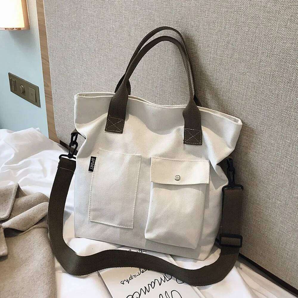 Fashion Canvas Bags Students Handbag Shoulder Large Capacity Solid Color Totes Shopper Bag Casual Female CrossBody 2024