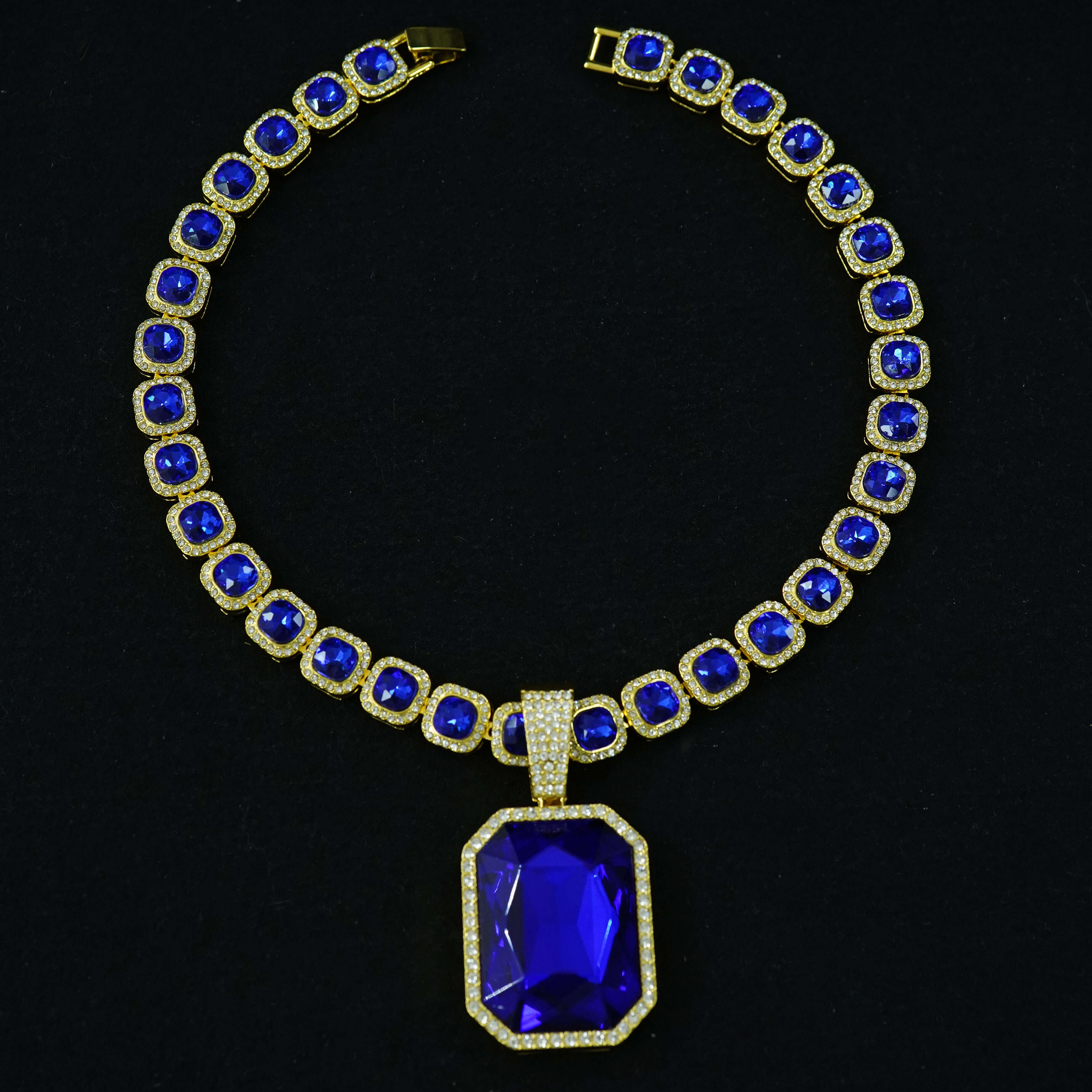 Mens Classic Iced Out Necklace Jewelry Colorful Diamond Cuban Chain with Big Gem Stone Pendant for Party for Children