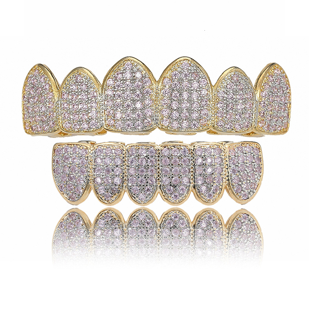 Halloween Hip Hop Grillz Iced Out Moissanite Pink Diamond Bling Premium Fashion Teeth Accessories Rapper Costume Accessories Pass the diamond tester